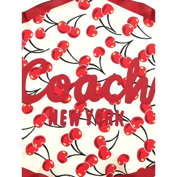 New Coach Cherry Print Red and White Scarf - Picture 4 of 6